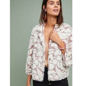 Anthropologie Meadow Rue Floral Eyelash Cardigan Soft Snap Front Cropped Sweater